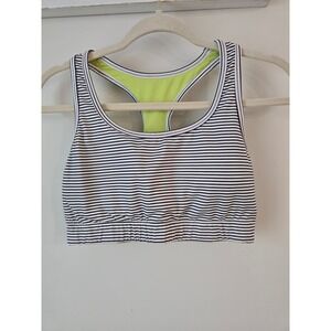 Balance Collection‎ Striped Sports Bra XL Black White Neon Green Racerback